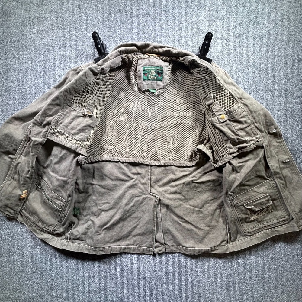 Orvis Field Jacket Men's Large Olive Green Leather Trim Elbow Patch Multi-Pocket - Picture 7 of 16